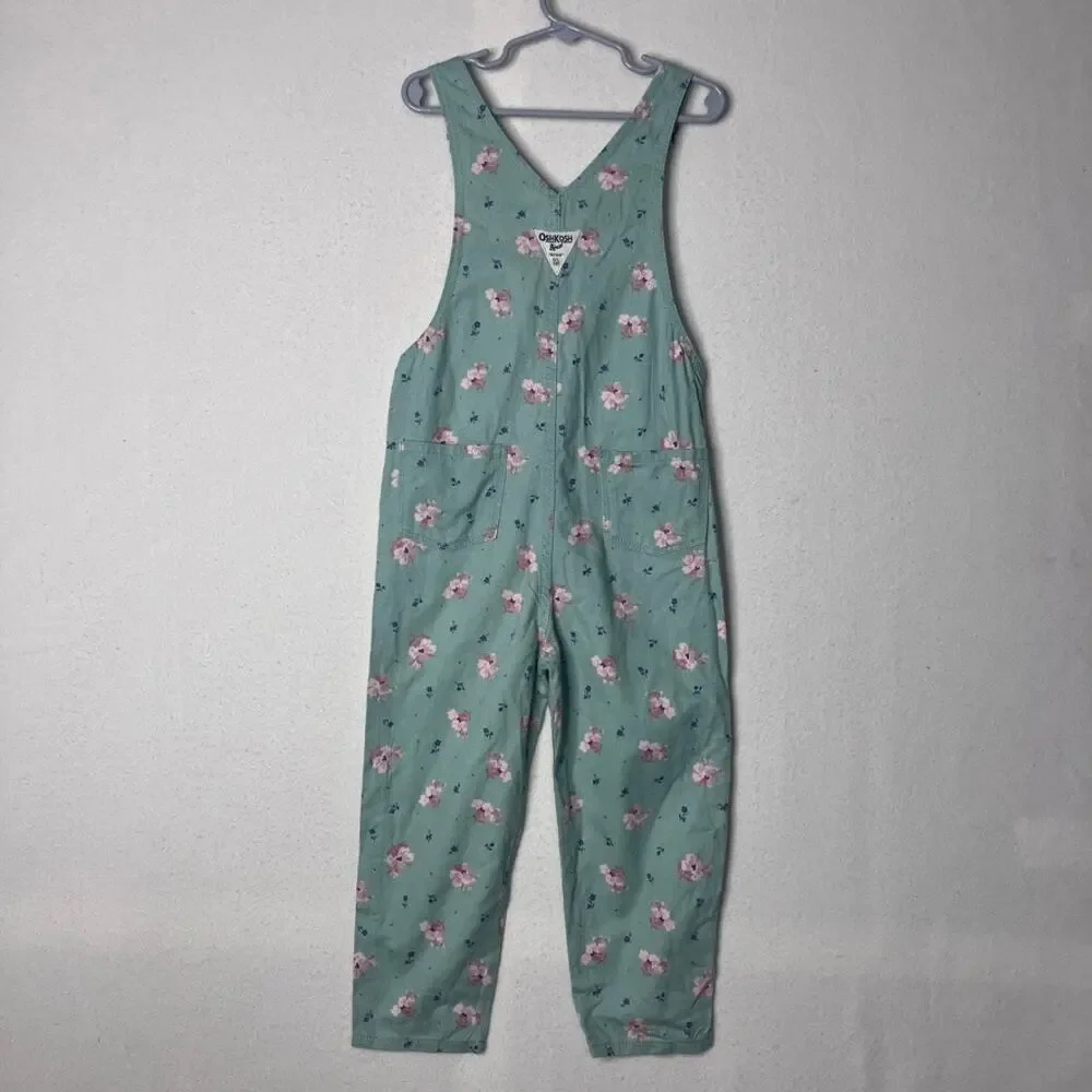 Oshkosh Floral Overalls 5T Girls Mint Coveralls Cotton Outdoors Cute